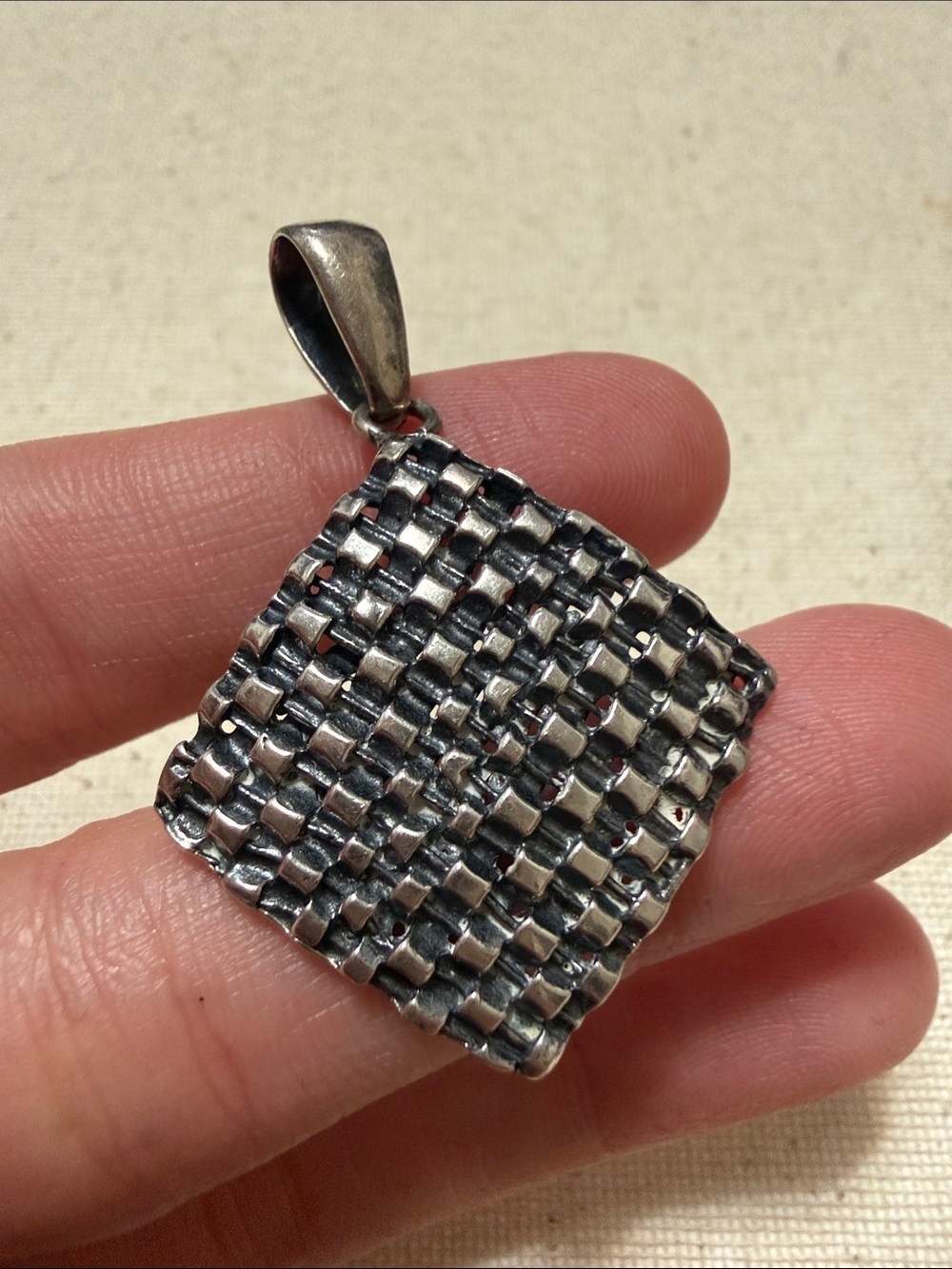 Sterling Silver 925 Woven Square Pendant